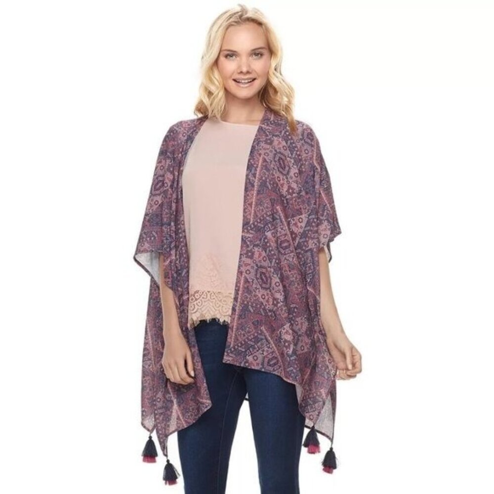 Mason & Belle Womens Open Front Kimono Size M Tassels‎ Hippie Aztec Southwestern